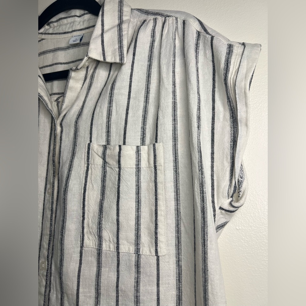 Old Navy Striped Shirt Dress Medium Linen Blend Short Sleeve Button‎ Front - Picture 3 of 7